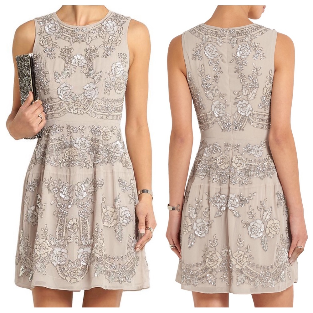 Needle & Thread Nude Etch Beaded Chiffon Dress size 2 with FLAWS